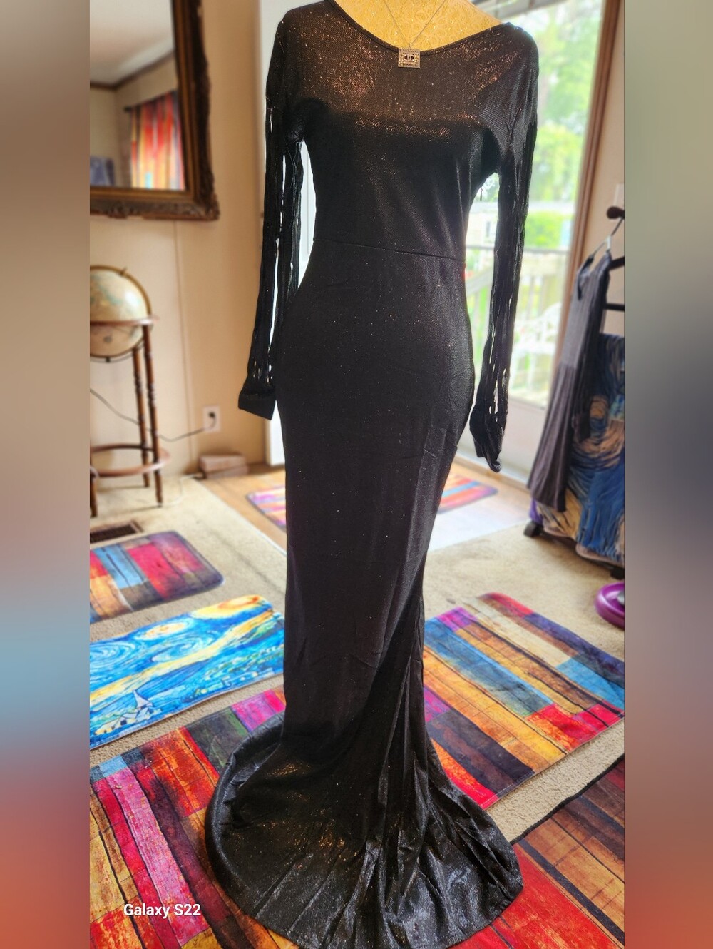 NEW SMALL HALLOWEEN GOTH PARTY COSTUME Long Sleeve Black SHINY DRESS